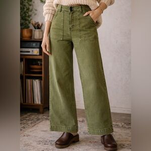 Flamingo Olive Green Wide Leg Pants Large High Rise Utility Indie Sleeze Boho